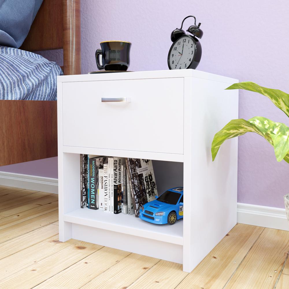 Greve Engineered Wood Bedside Table in White colour Colour