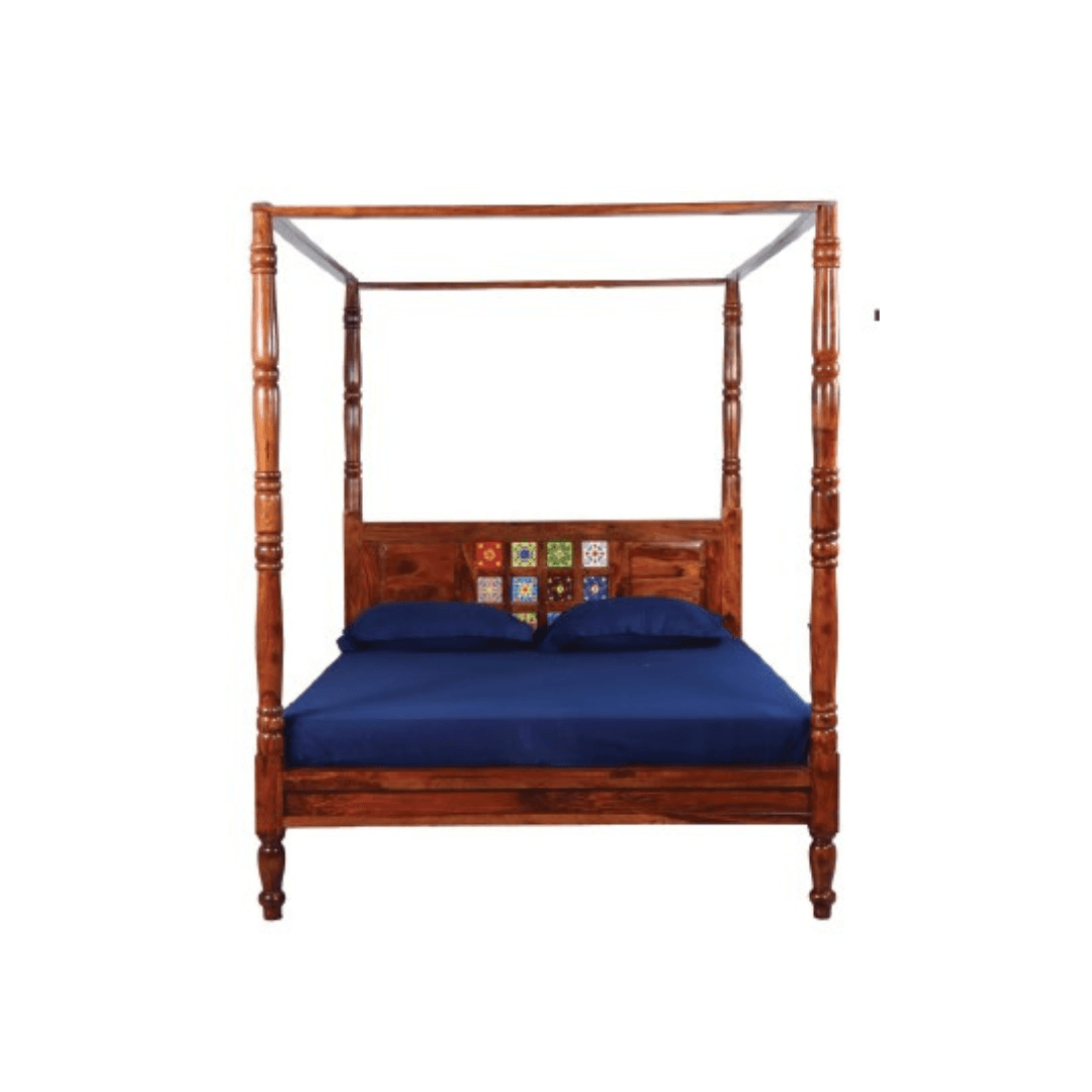 Lazan King Size Sheesham Wood Bed in Walnut Colour