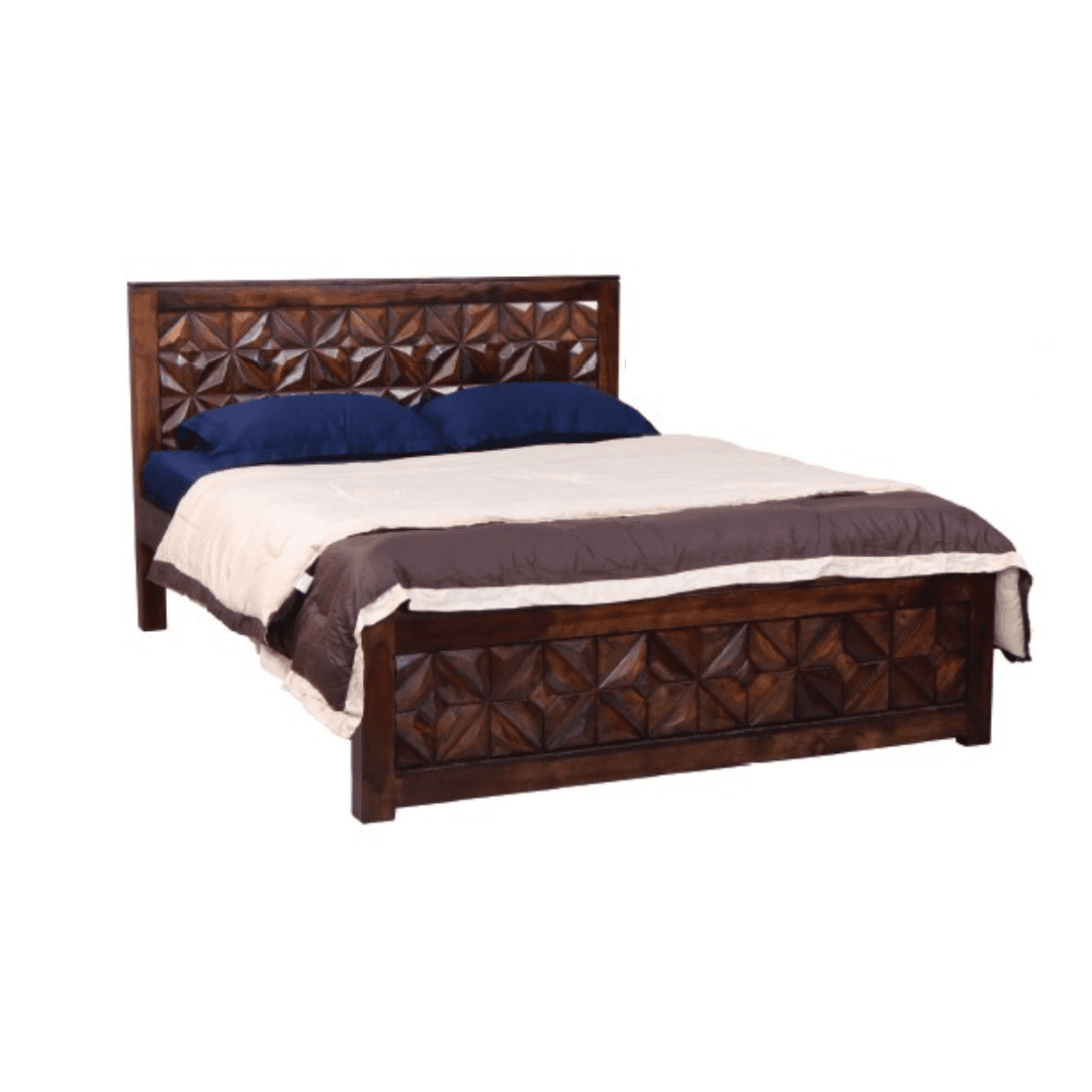 Cyner Queen Size Sheesham Wood Bed in Walnut Colour