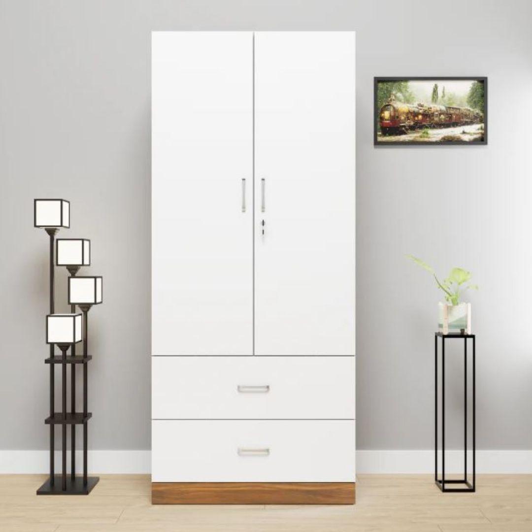 Ekon Engineered Wood 2 Door Wardrobe in White & Walnut Colour