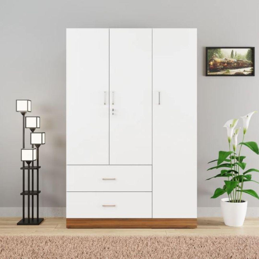 Envy Engineered Wood 3 Door Wardrobe in White & Walnut Colour