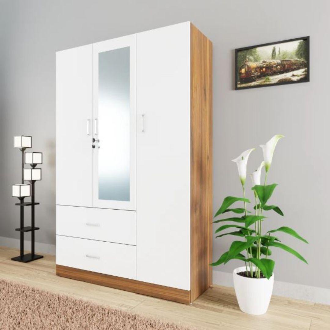 Envy Engineered Wood 3 Door Wardrobe in White & Walnut Colour